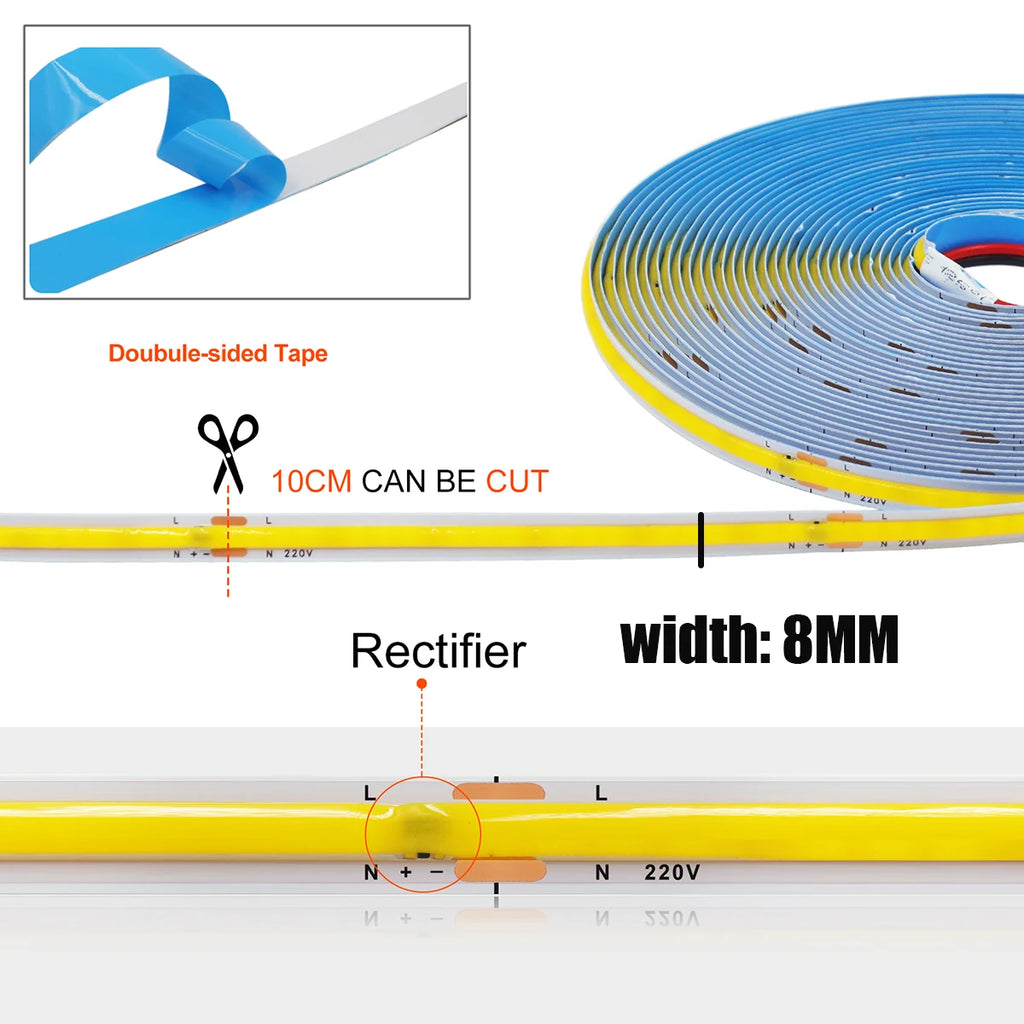 5M 10M 20M 50M/Roll COB Strip AC 220V 240Leds/M IP20 3000K 4000K 6000K Driver - Home Improvement - view 5