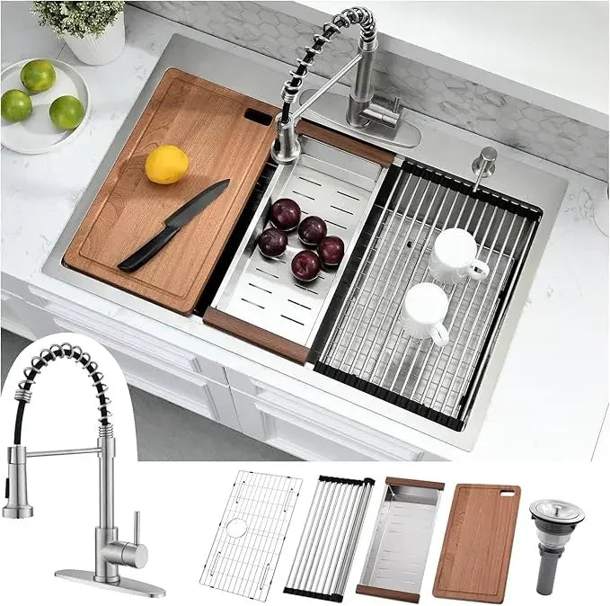 Bestseller33 x 22 Drop In Kitchen Sink with Faucet Combo - 33x22 Drop In - Kitchen Faucet - view 7