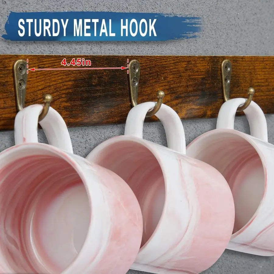 Wood Coffee Mug Rack Wall Mount Cup Holder Shelf Storage for Kitchen, Home, Bar - Storage Shelf - view 2