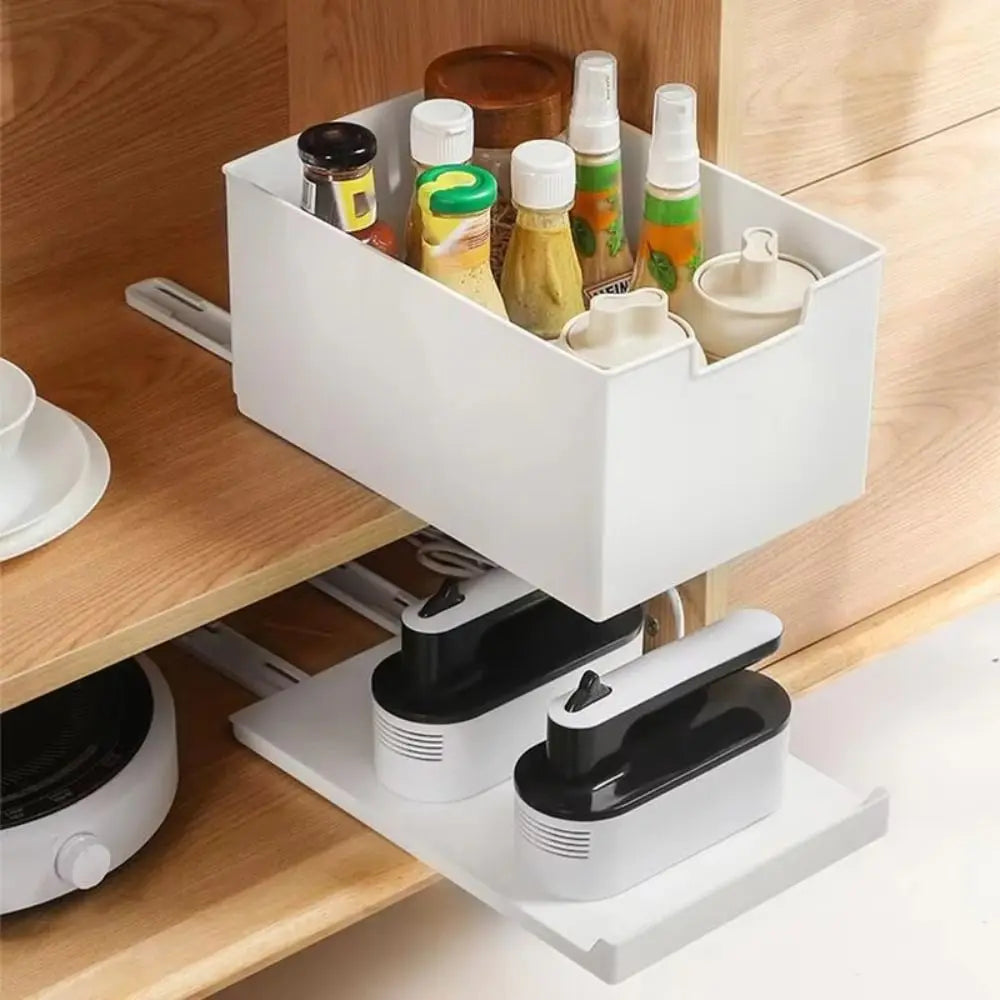 New Pull Out Cabinet Drawer Organizer Slide Out Space Saving Storage Shelves Plastic - Cabinet Organizer - view 2