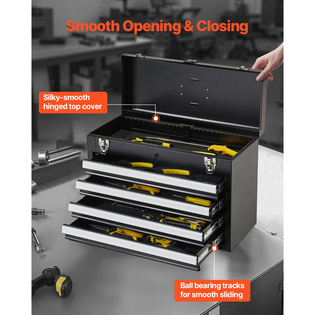 SucceBuy 20.5in Metal Tool Box Portable 4-Drawers Tool Chest with Drawers Locking - Cabinet Organizer - view 6