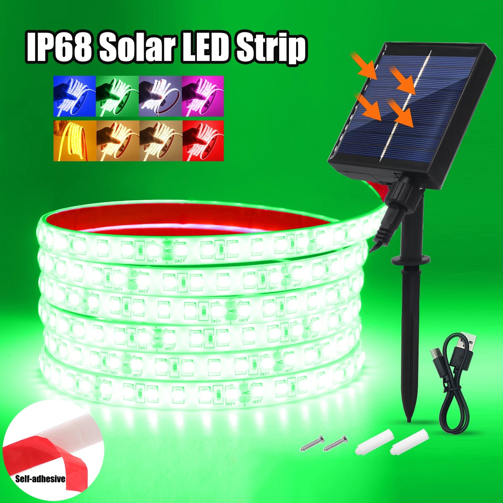 24V Solar Led Strip Light 2835 120LEDs/m Outdoor IP68 Waterproof Red Green Blue Pink - LED Strip Light