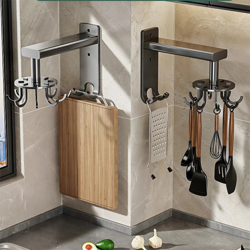 1pc Kitchen rotary hook wall mounted pot shovel storage rack, spoon shovel rack, kitchen - Storage Shelf