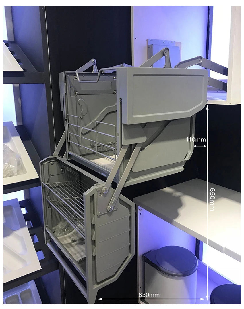 Refrigerator top cabinet double body lifting pull basket double layer hanging cabinet - Cabinet Organizer - view 3