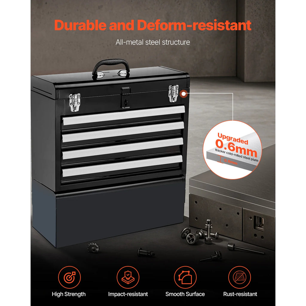 SucceBuy 20.5in Metal Tool Box Portable 4-Drawers Tool Chest with Drawers Locking - Cabinet Organizer - view 4