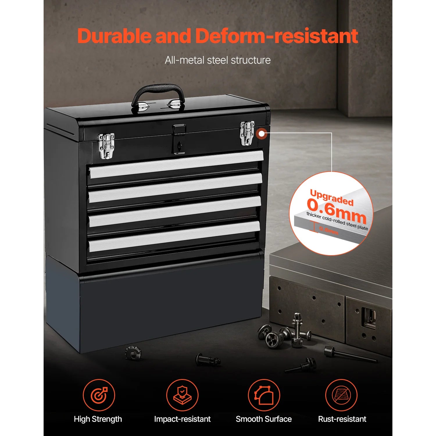SucceBuy 20.5in Metal Tool Box Portable 4-Drawers Tool Chest with Drawers Locking - Cabinet Organizer - view 4