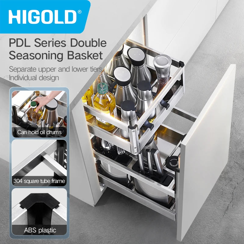 HIGOLD Seasoning Pull Out Basket Kitchen Kitchen Cabinet 304 Stainless Steel Double - Cabinet Organizer - view 3