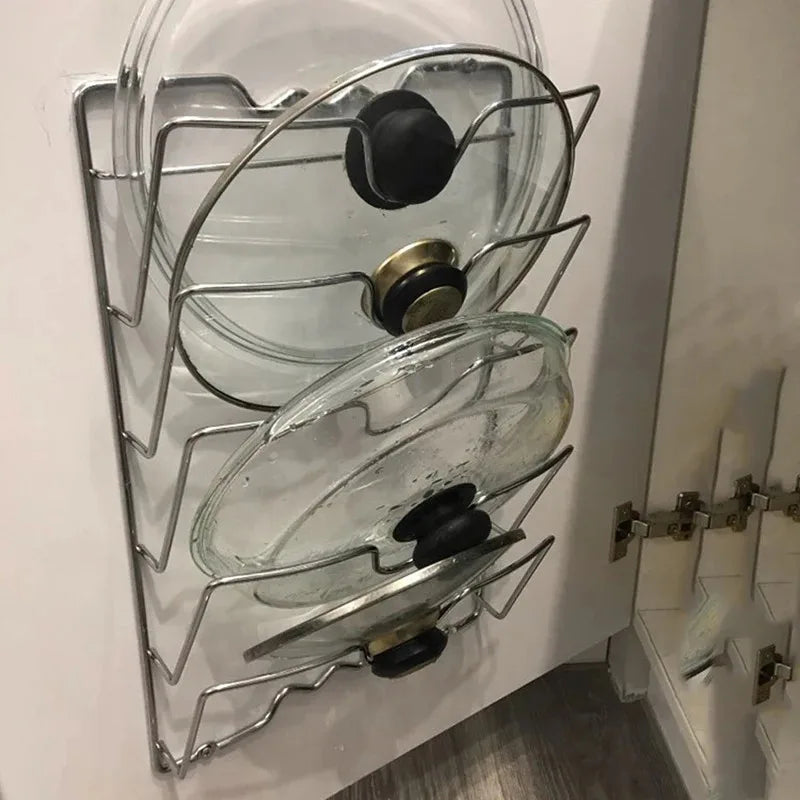 Kitchen Organizer Rack Wall Hanging Pot Cover Rack Five-Layer Pot Lid Metal Rust-Free - Cabinet Organizer - view 4
