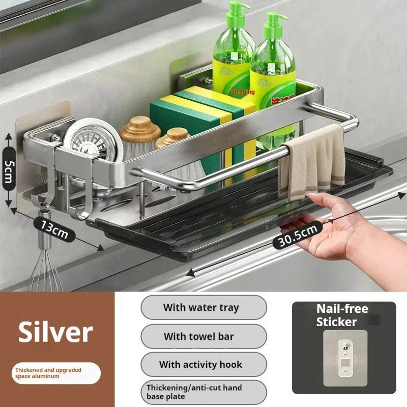 Aluminum Kitchen Sink Tray Suction Cup Wall-mounted Drain Storage And Organization - Home Improvement - view 7