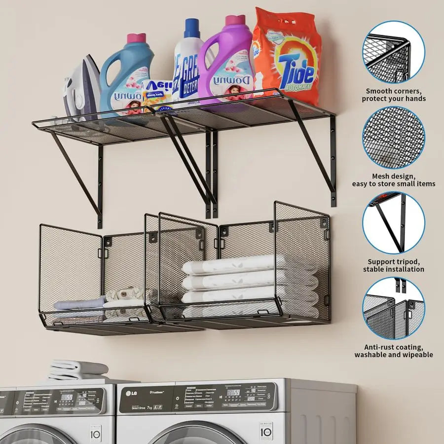 Pack Laundry Room Shelves Organization And Storage, Wall Mounted Clothes Drying Rack - Dish Drying Rack - view 2