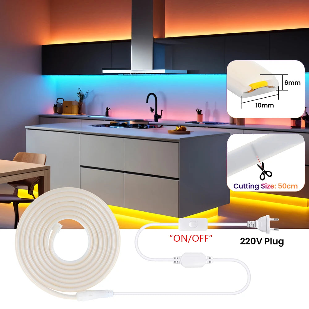 220V Switch COB Led Strip Light ON/OFF Red Green Pink Warm Natural White 288Leds/M - LED Strip Light - view 4