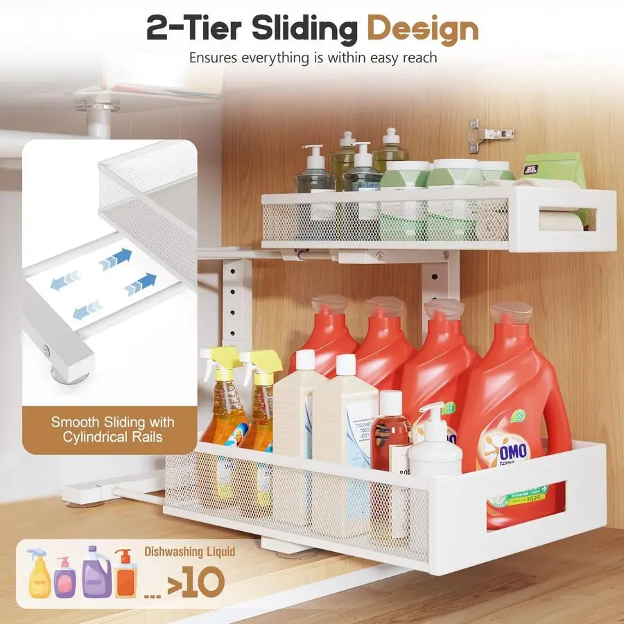 Under Sink Storage Organizer, Large 2Tier Elegant Mesh Pull Out Shelf for Kitchen and - Cabinet Organizer - view 4