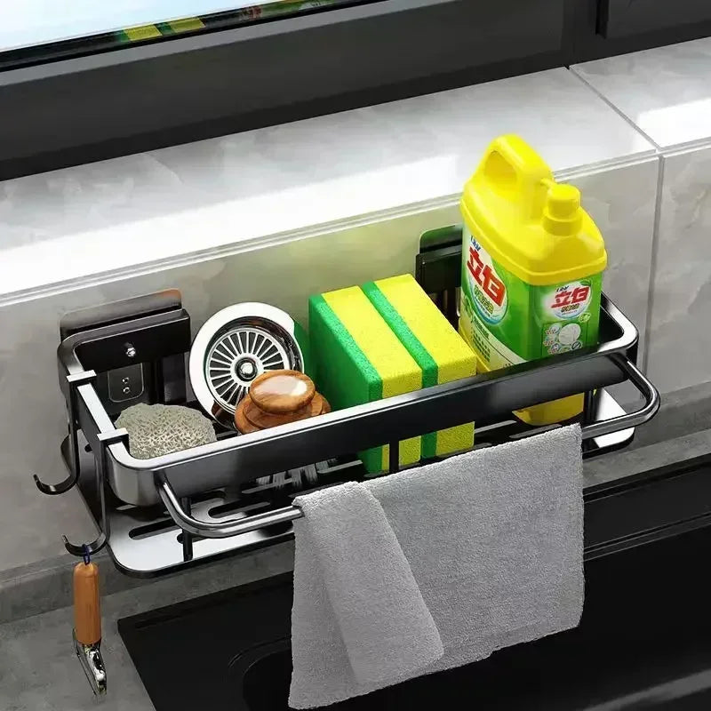 Aluminum Kitchen Sink Tray Suction Cup Wall-mounted Drain Storage And Organization - Home Improvement - view 2