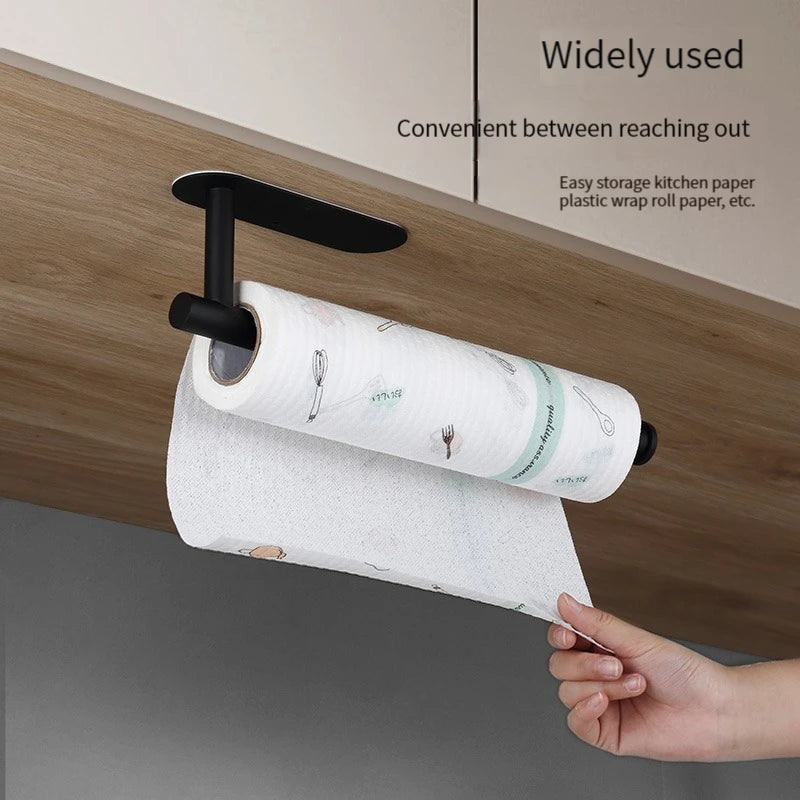 Stainless Steel Silver / Black Paper Towel Wipe Hanging Rack Can Store Cling Film - Storage Shelf - view 3