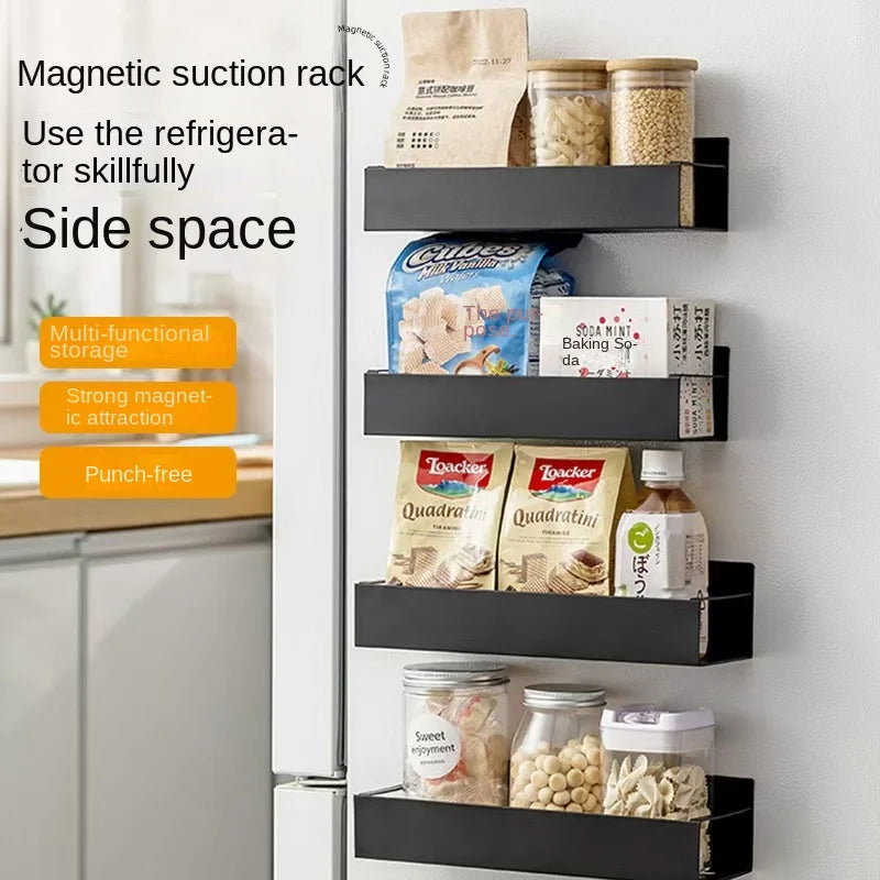 Kitchen refrigerator magnetic storage rack, side storage, external magnet, magnetic - Storage Shelf - view 3