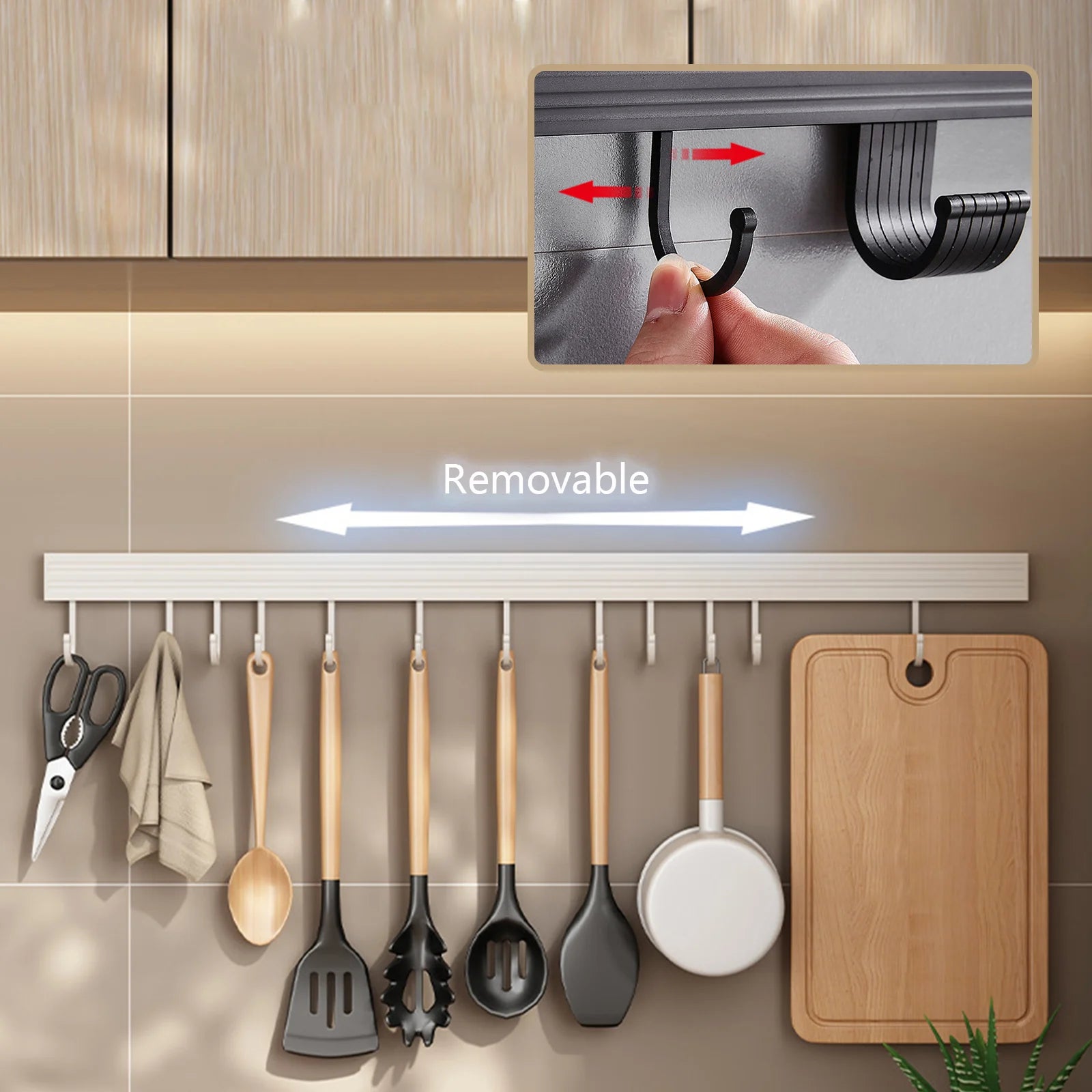 Wall Mounted Kitchen Hook Rack No-Punching Wall Hangers Rail Kitchen Utensils Rack - Storage Shelf - view 2