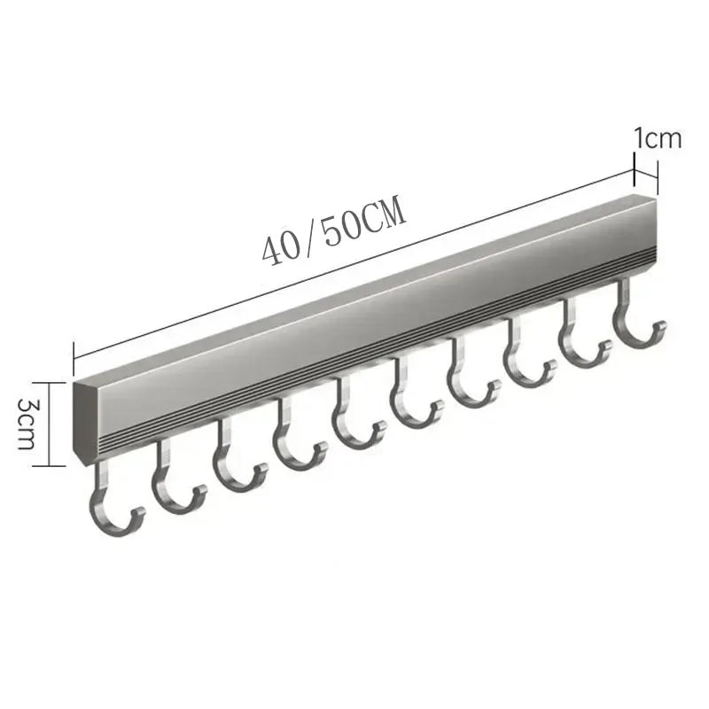 Aluminum Alloy Hooks Rack Wall Mounted Drill-Free Kitchen Utensils Storage Row Hook - Storage Shelf - view 6