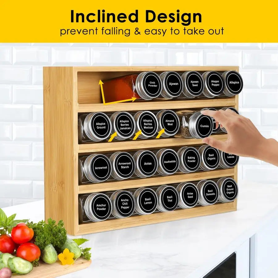 Spice Rack Organizer With 28 Spice Jars, 780 Labels, 4 Tier Wood Hanging Shelf - Cabinet Organizer - view 2