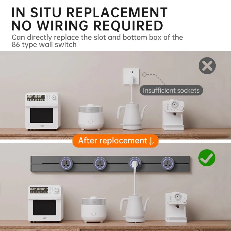 Wall Power Rail Socket High End Home Kitchen Office 8000w Track Socket EU/FR/US/UK - Storage Shelf - view 4