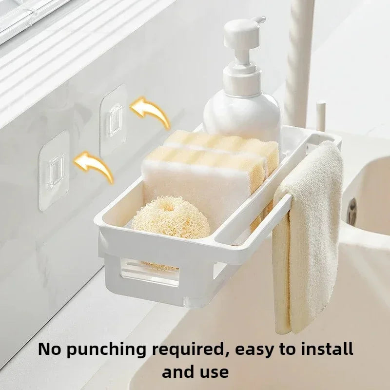 Kitchen Sink Sponge Rack Wall Mounted Home Sink Rack Sponge Towel Drainage Basket Kitchen - Cabinet Organizer - view 3