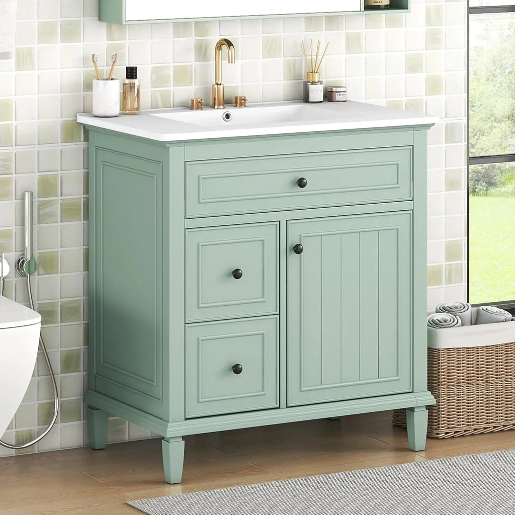 30" Bathroom Vanity Sink Combo Tilt-Out Drawer Wood MDF Cabinet Adjustable Shelf - Cabinet Organizer - view 3