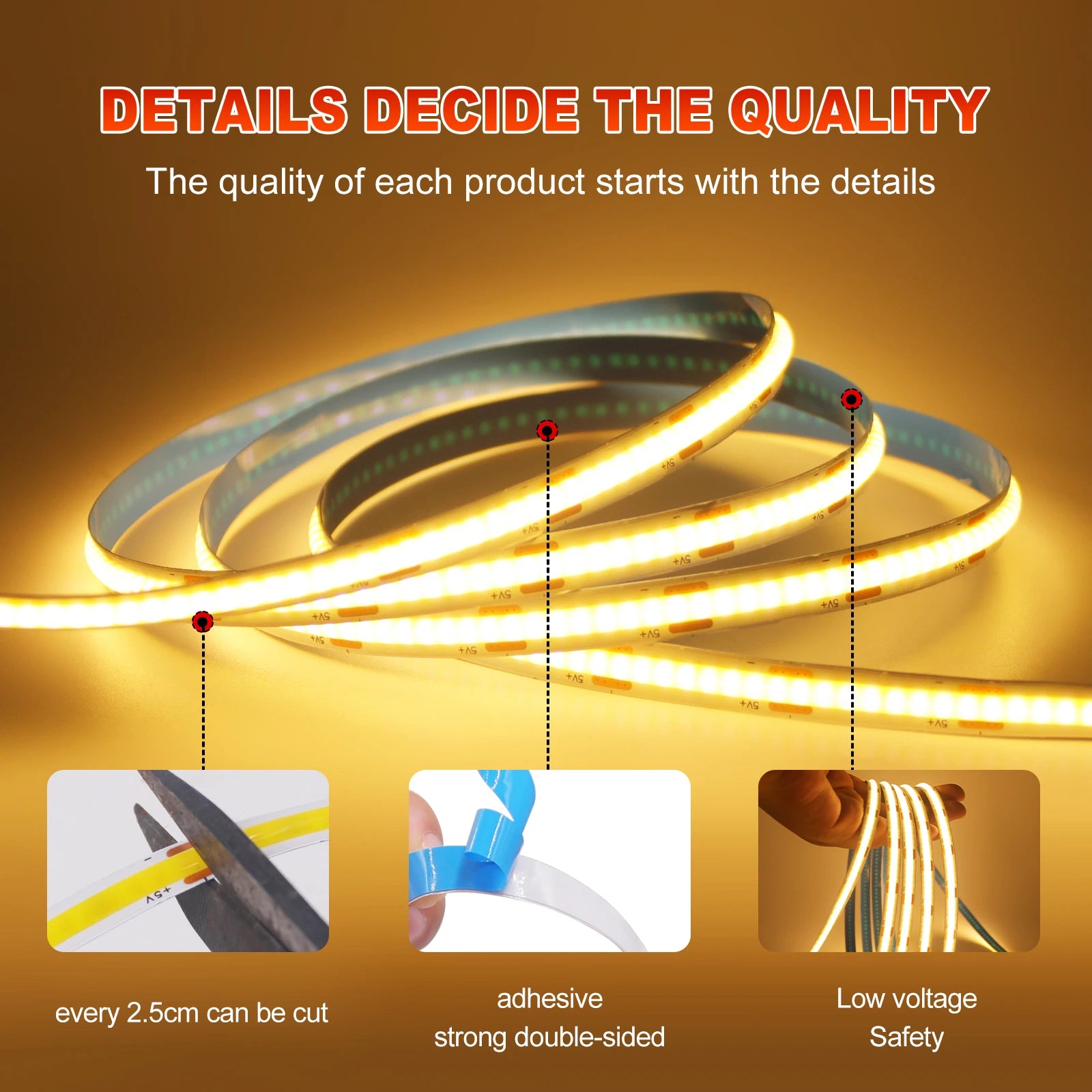 DC 5V USB COB Strip Width 8MM Flexible LED Strip Cabinet Light Lamp Home - Cabinet Organizer - view 3