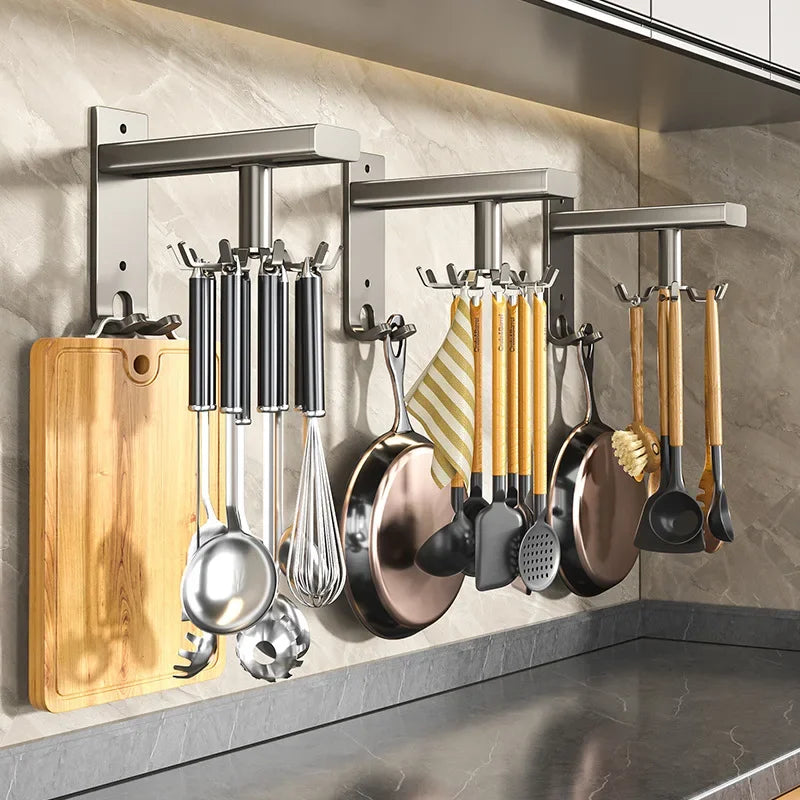 1pc Kitchen rotary hook wall mounted pot shovel storage rack, spoon shovel rack, kitchen - Storage Shelf - view 8