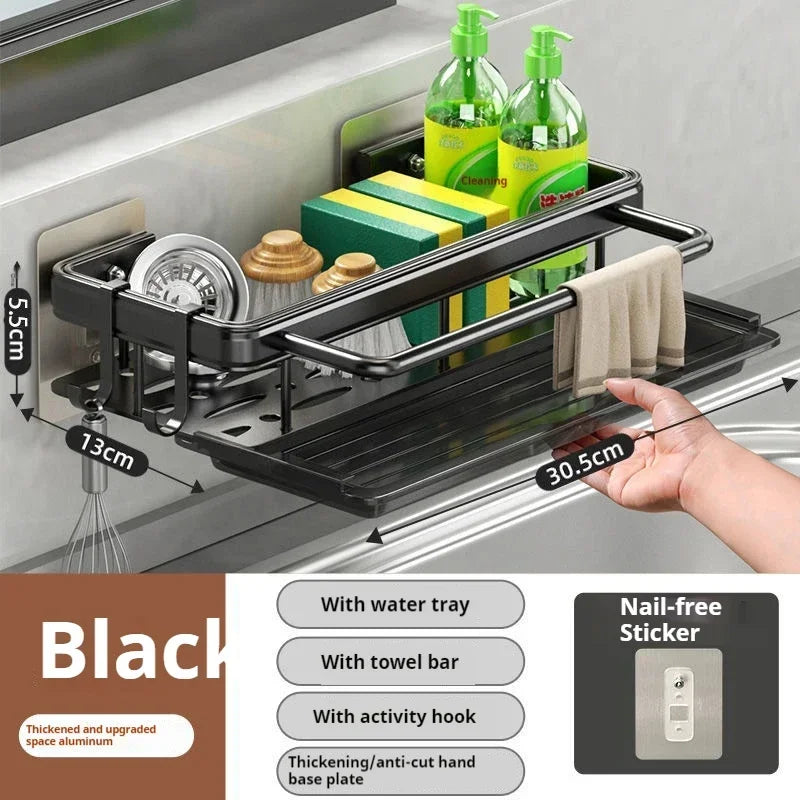 Aluminum Kitchen Sink Tray Suction Cup Wall-mounted Drain Storage And Organization - Home Improvement - view 8