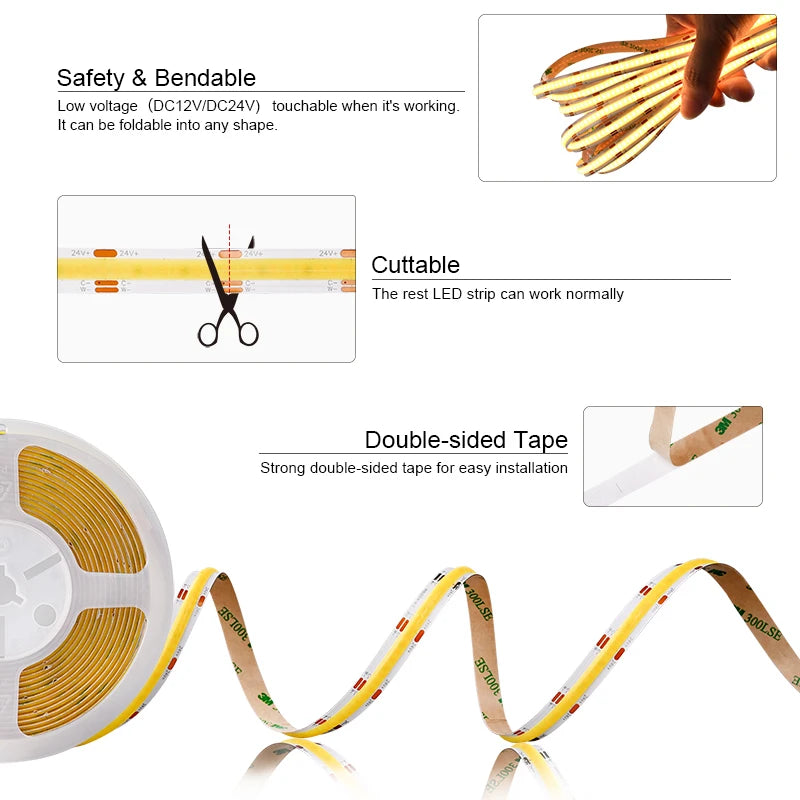 Dimmable COB CCT LED Strip Lights 2700K to 6500K Changeable High Density 608 LEDs/m - LED Strip Light - view 8