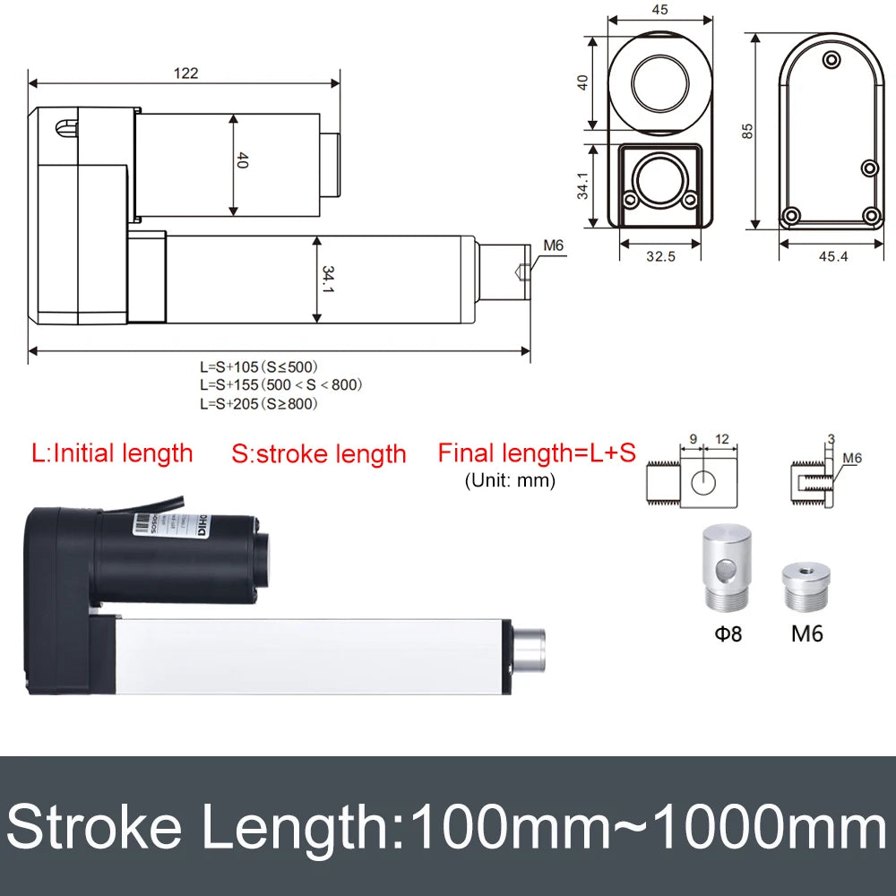 DHLA1300-A2 DC12V linear actuator 100MM~1000MM stroke 15kg/30kg/40kg/80kg load - Home Improvement - view 4
