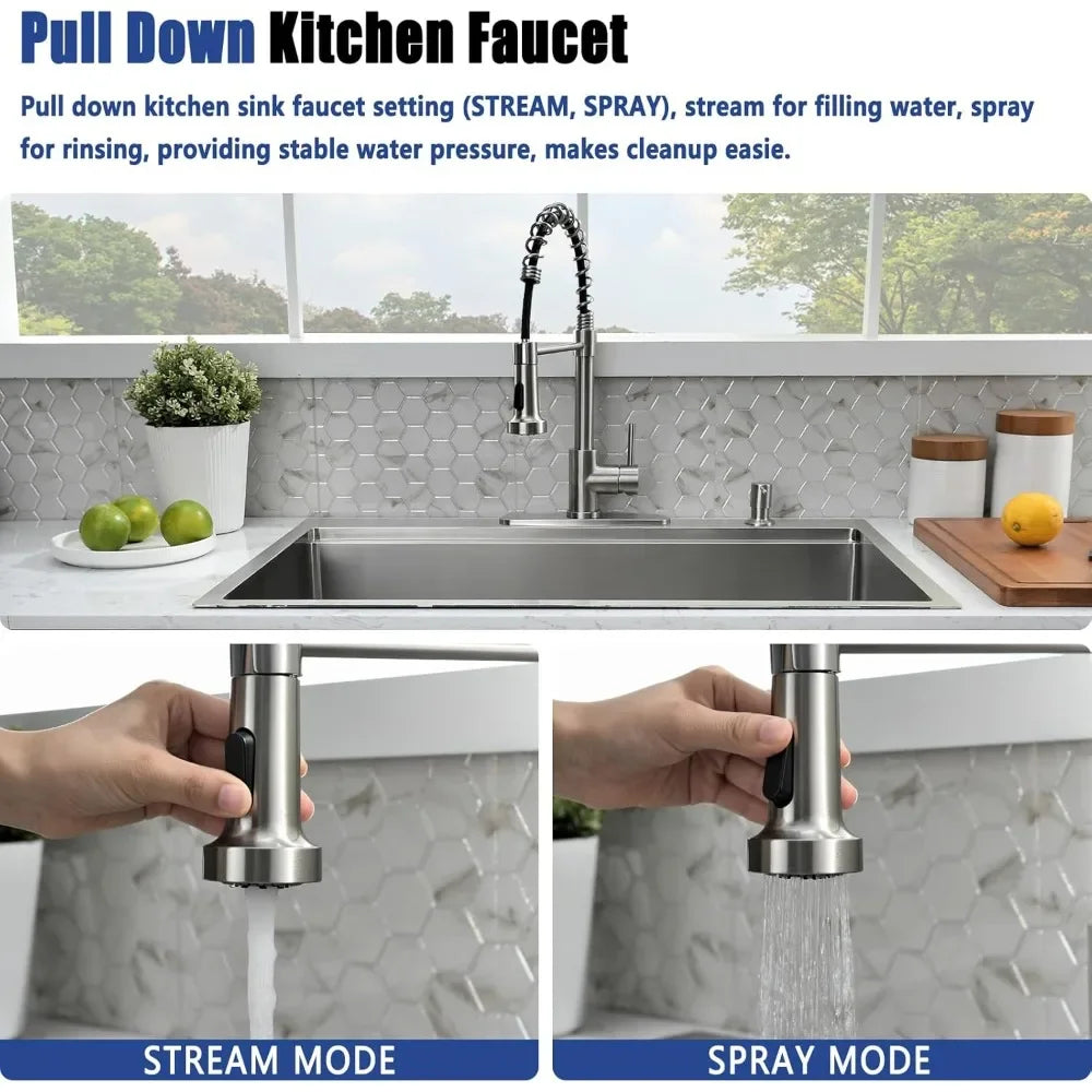 Bestseller33 x 22 Drop In Kitchen Sink with Faucet Combo - 33x22 Drop In - Kitchen Faucet - view 6