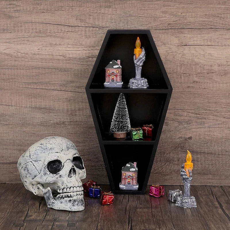 Dark air shelf Family Ghost Gothic decor Black floating wooden shelf shelf Wall hangers - Storage Shelf - view 2