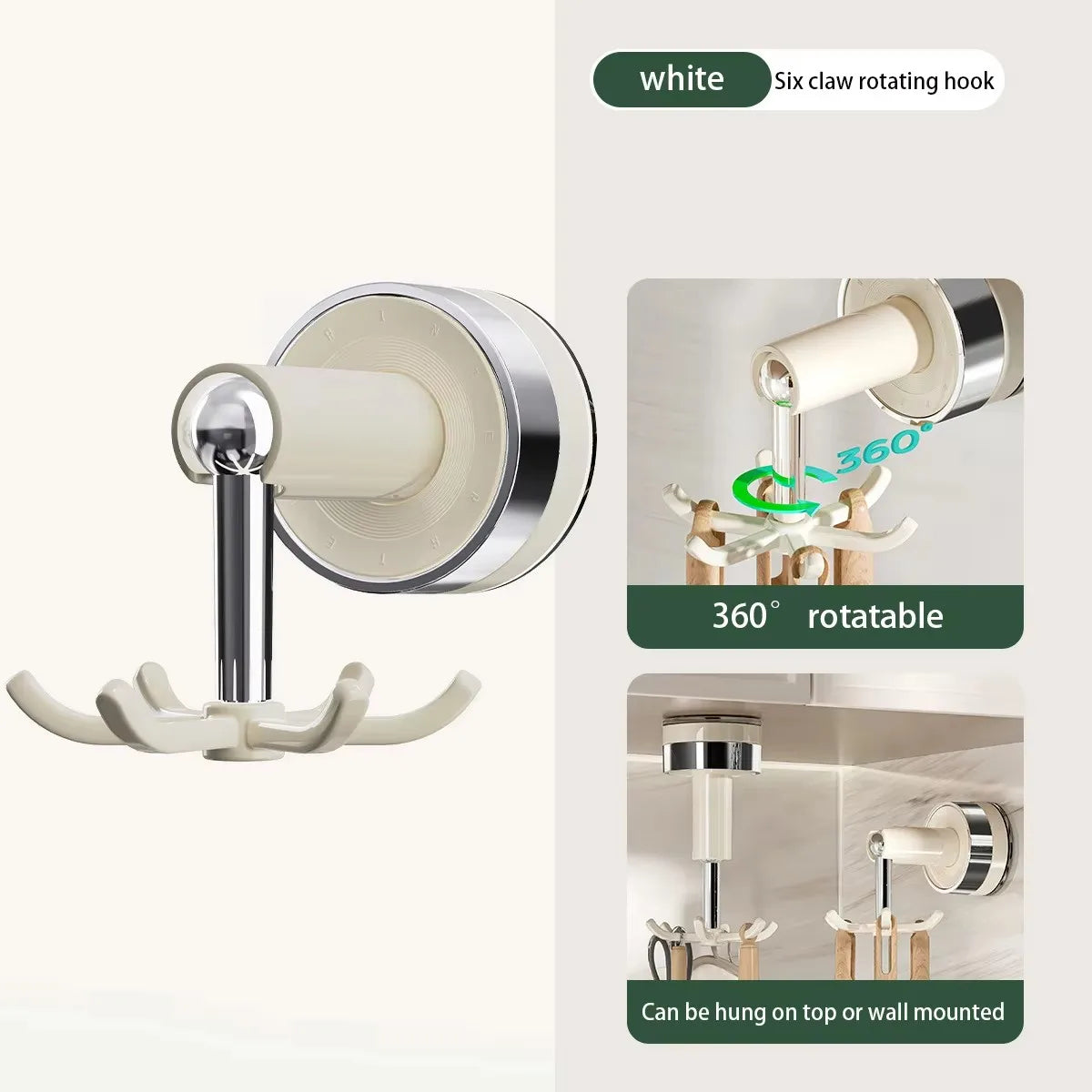 Kitchen Suction Cup Six-claw Rotating Hook Rack Household Punch-free Spatula Spoon - Storage Shelf - view 8