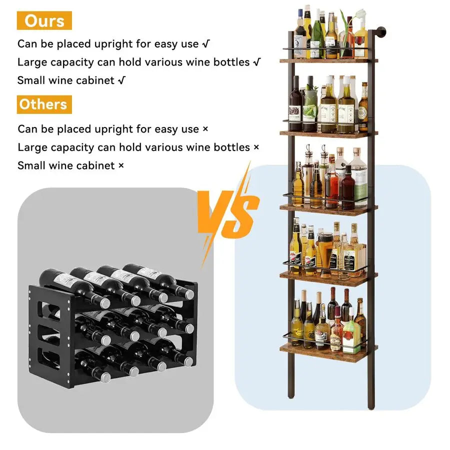 5Tier Freestanding Wine RacksLiquor Bottle Display Shelf with Fences, Wall Mounted - Wine Rack - view 2