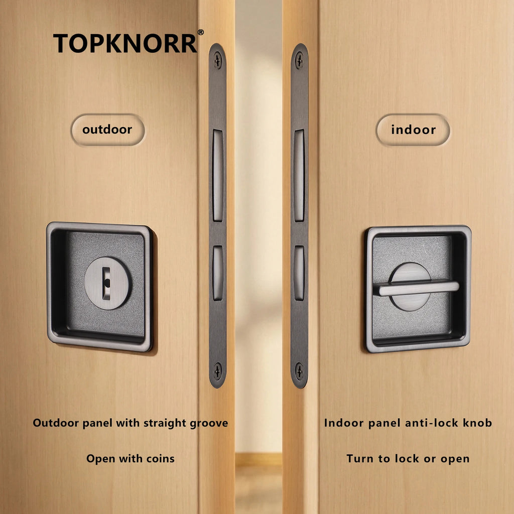 Black Invisible Pocket Sliding Door Lock with Side Handle for Balcony Kitchen Bathroom - Home Improvement