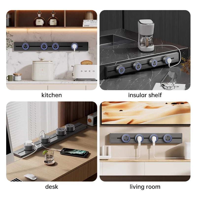 Wall Power Rail Socket High End Home Kitchen Office 8000w Track Socket EU/FR/US/UK - Storage Shelf - view 6