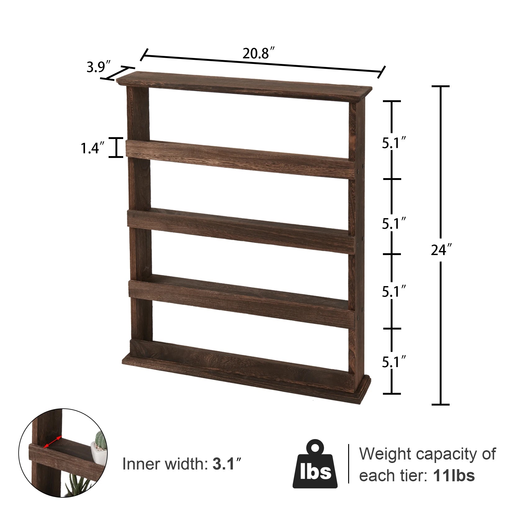Wood Spice Rack Wall Mount, Wooden Spice Rack Holder, Seasoning Rack, Countertop or Wall - Storage Shelf - view 5