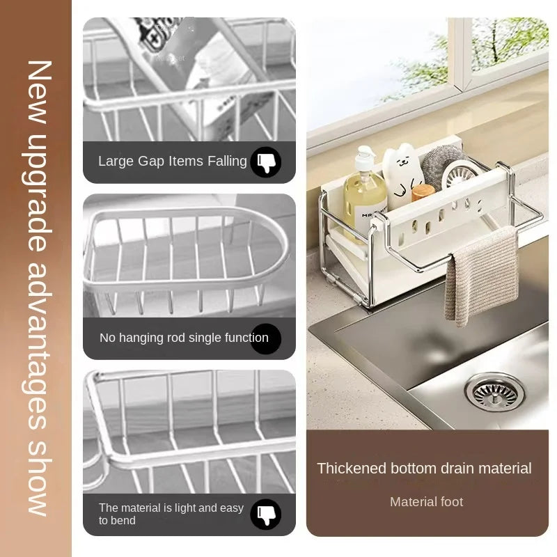 Stainless steel kitchen shelf, sink towel rack, drain basket, kitchen utensil rack - Cabinet Organizer - view 4