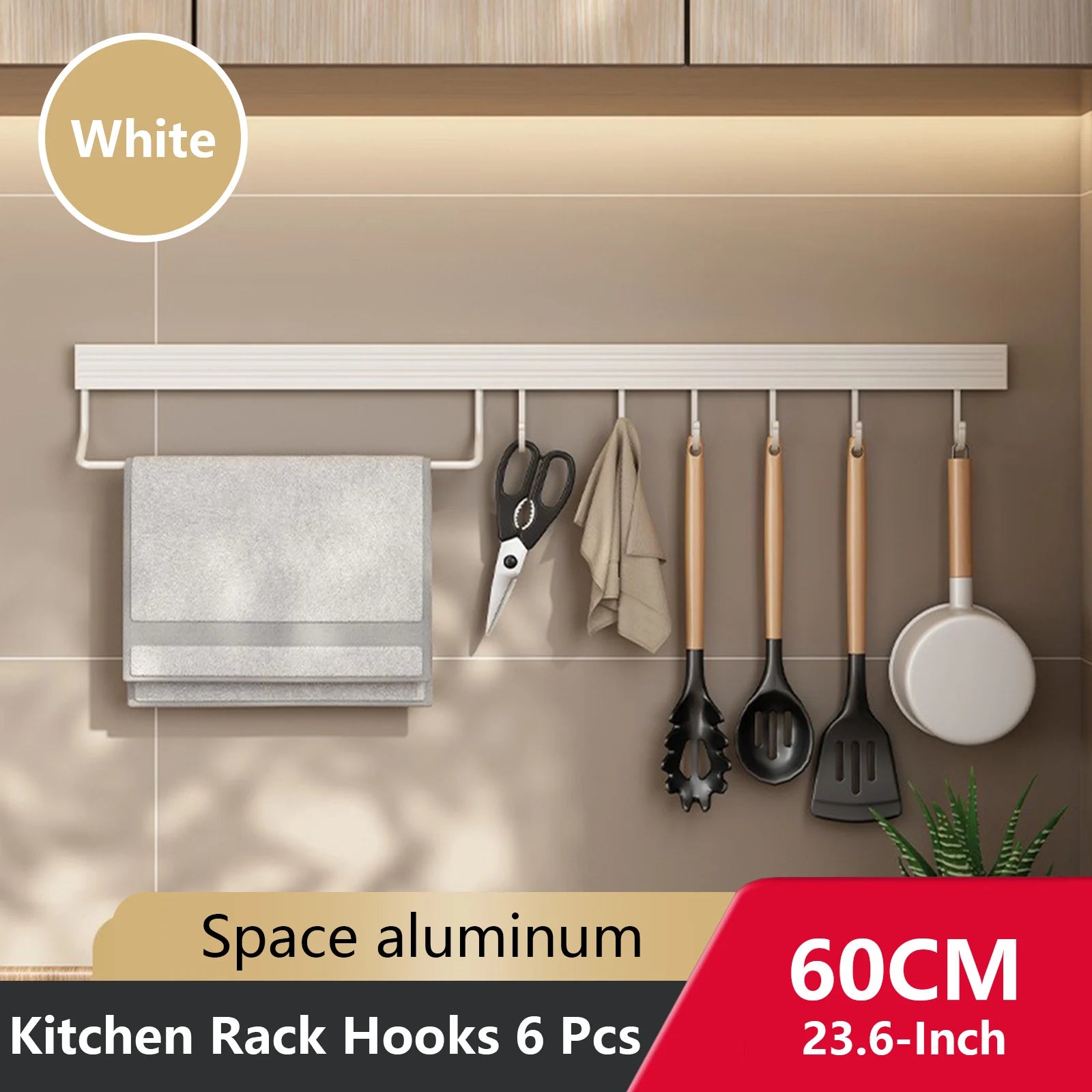 Wall Mounted Kitchen Hook Rack No-Punching Wall Hangers Rail Kitchen Utensils Rack - Storage Shelf - view 6