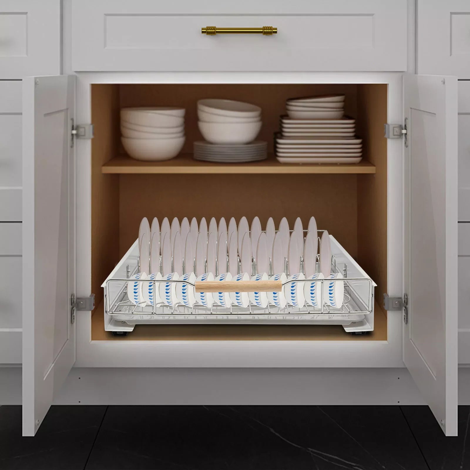 Modern Pull Out Dish Drainer Drawer Bottom-Mounted Slide Out Storage Shelf for Kitchen - Dish Drying Rack - view 4