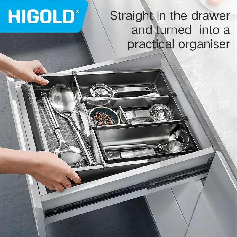 HIGOLD Small Pull Basket Kitchen Cabinet Tool Puller Single Drawer Space Aluminium - Cabinet Organizer - view 2