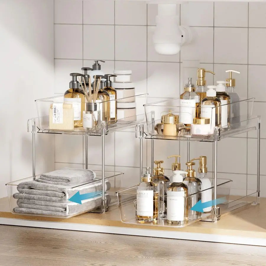 4 Pack Bathroom Organizer, 2 Tier Clear Under Sink Organizers Vanity Countertop - Cabinet Organizer - view 4