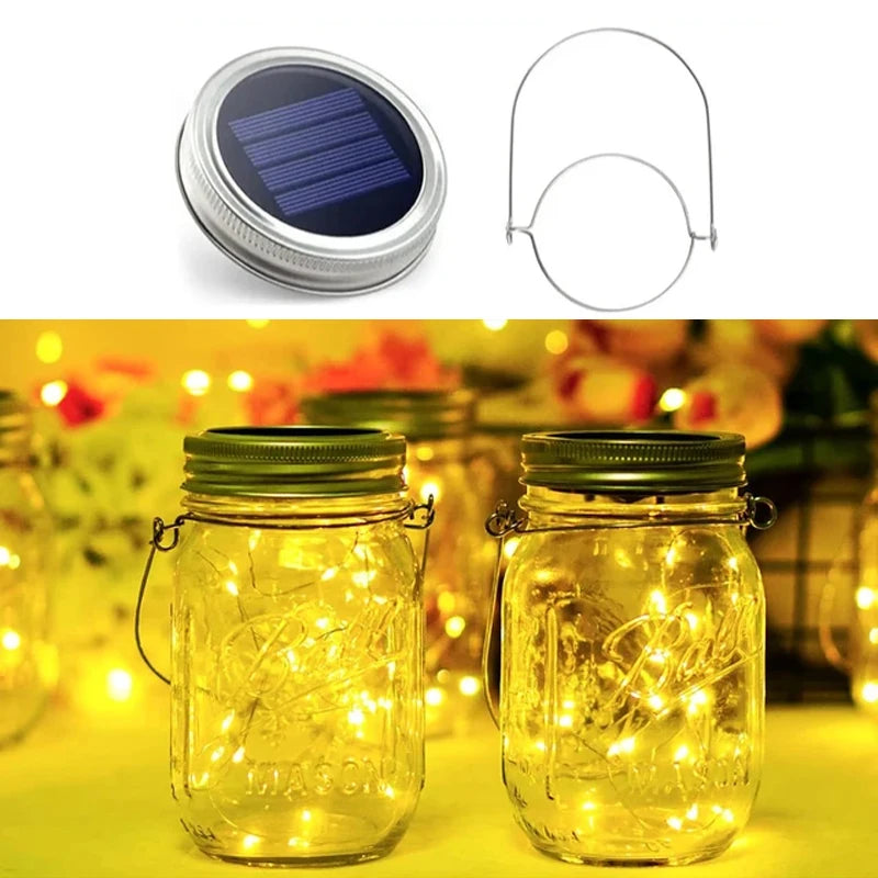 20 LED Solar Mason Jar Lights Waterproof Fairy Firefly Jar Lid with Handles Lights - Solar Light - view 7