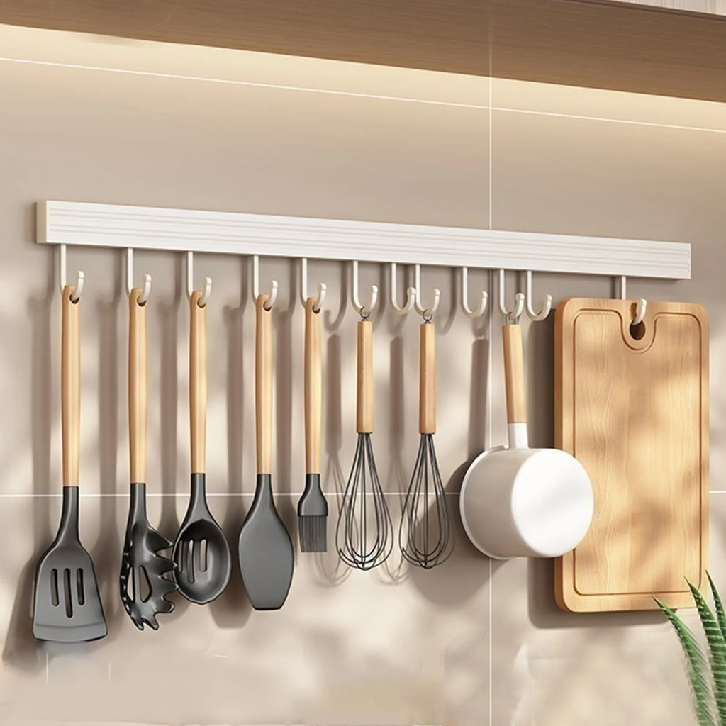 Wall Mounted Kitchen Hook Rack No-Punching Wall Hangers Rail Kitchen Utensils Rack - Storage Shelf - view 3
