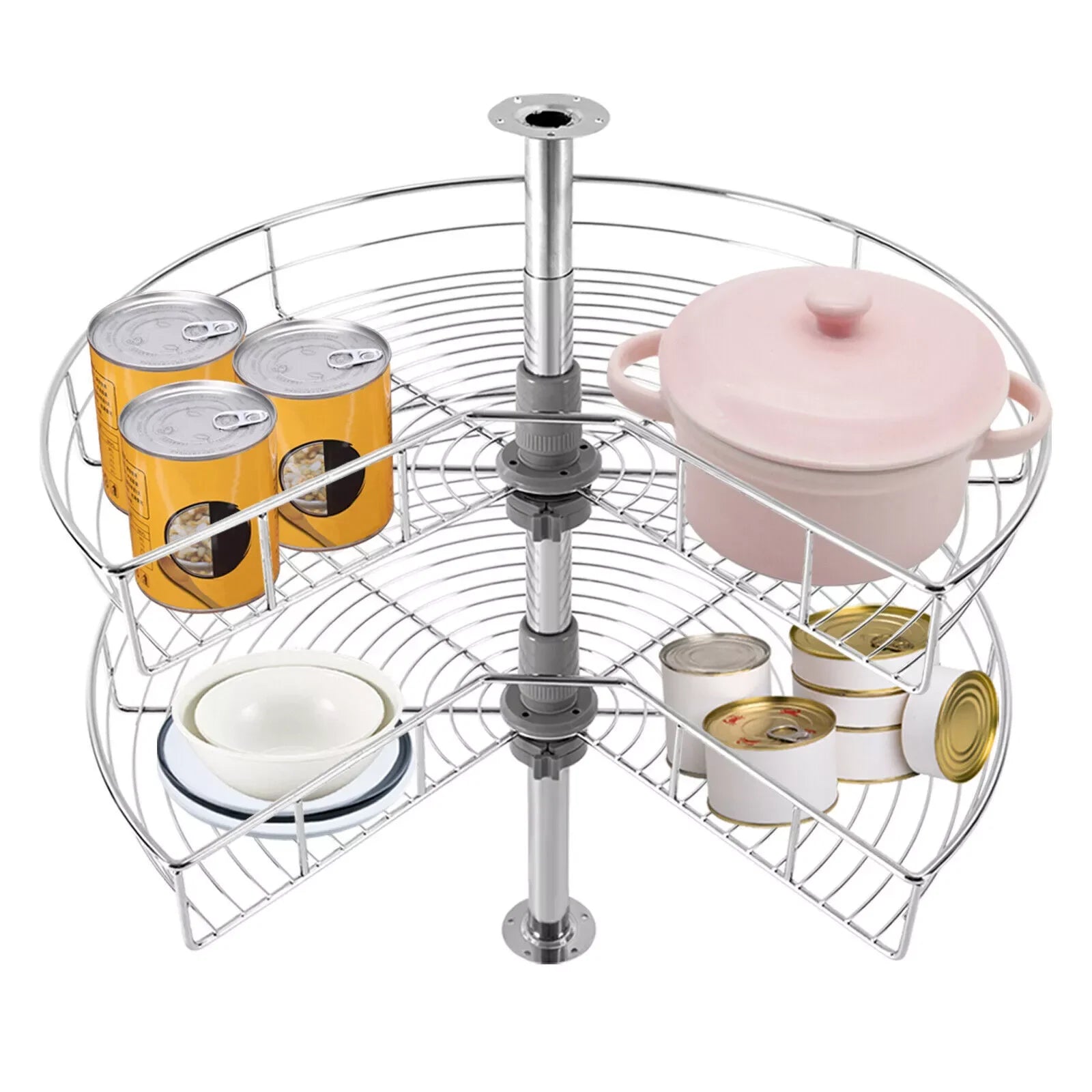 2-Shelf 24" Kidney Chrome Lazy Susan Kitchen Base Cabinet Corner Organizer Rack Iron - Cabinet Organizer - view 4