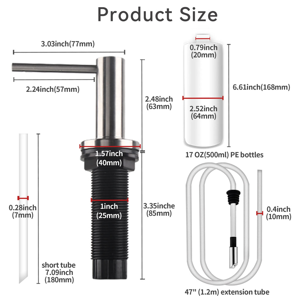 Solid 304 Stainless Steel Soap Dispenser for Kitchen Sink with 17 OZ Bottle and - Home Improvement - view 6