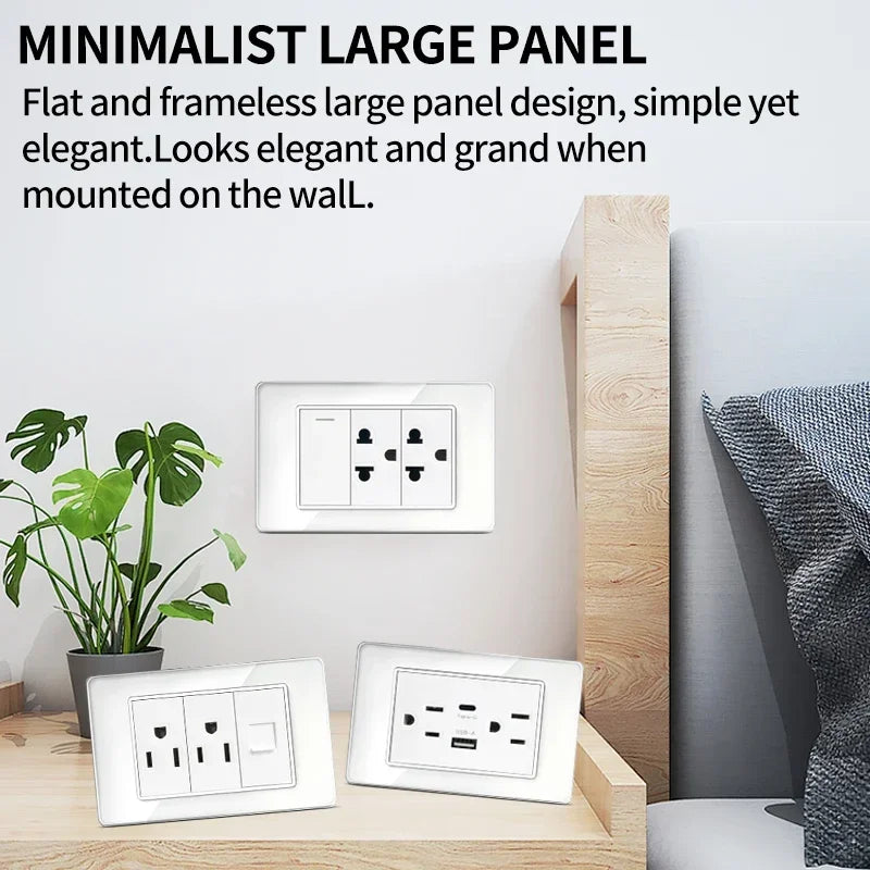 American Black Tempered Glass 16A 2Way Light Switch 118*75mm US Plug USB Type-C Quick - Home Improvement - view 2