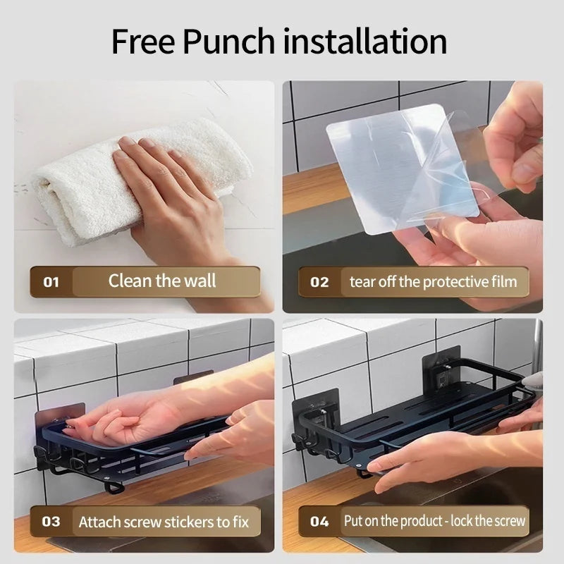 No Drill Adhesive Type Kitchen Organizer Kitchen Shelf Cleaning Cloth Storage Draining - Cabinet Organizer - view 3