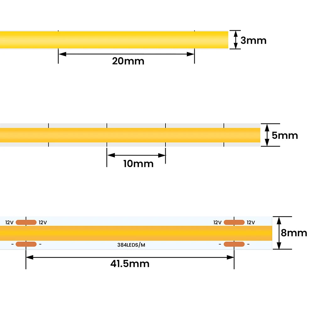 12V 24V 3mm 5mm PCB COB LED Strip Light 384LED/m 2Pin Wire/DC Plug High - LED Strip Light - view 4
