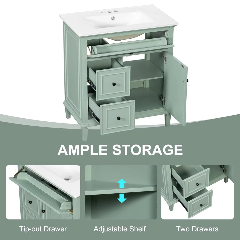 30" Bathroom Vanity Sink Combo Tilt-Out Drawer Wood MDF Cabinet Adjustable Shelf - Cabinet Organizer - view 5